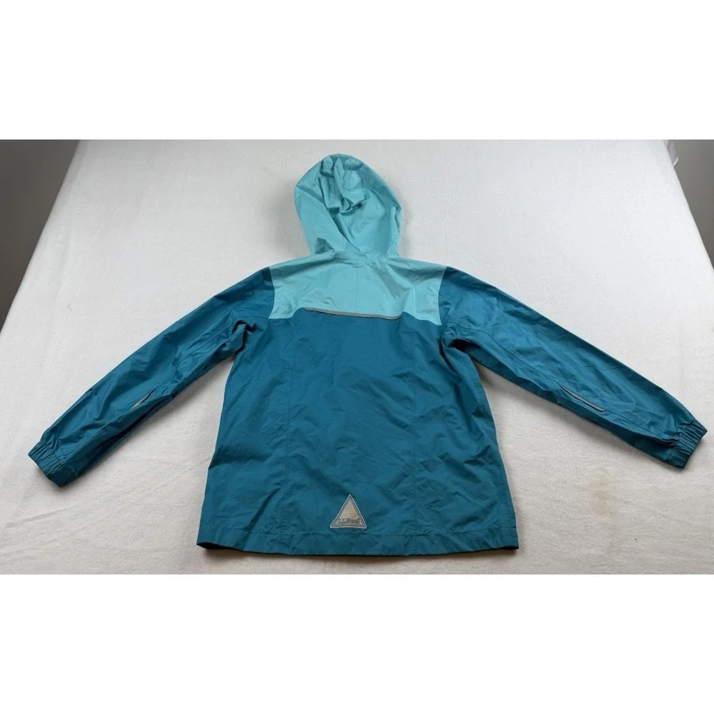 LL Bean Kids Blue Turquoise TEK Reflective Rain Jacket Size L 6X/7 Windbreaker